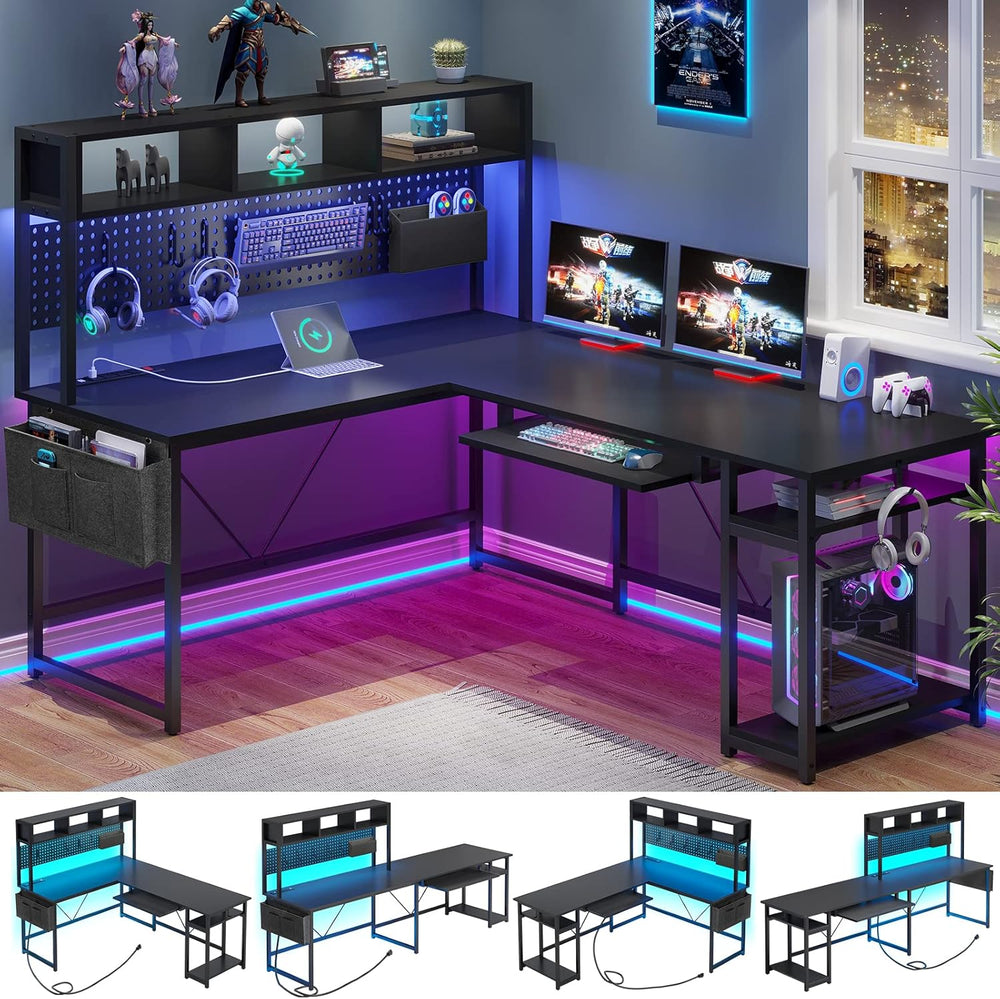 SEDETA L Shaped Gaming Desk, Reversible Computer Desk with Power Outlet and P...