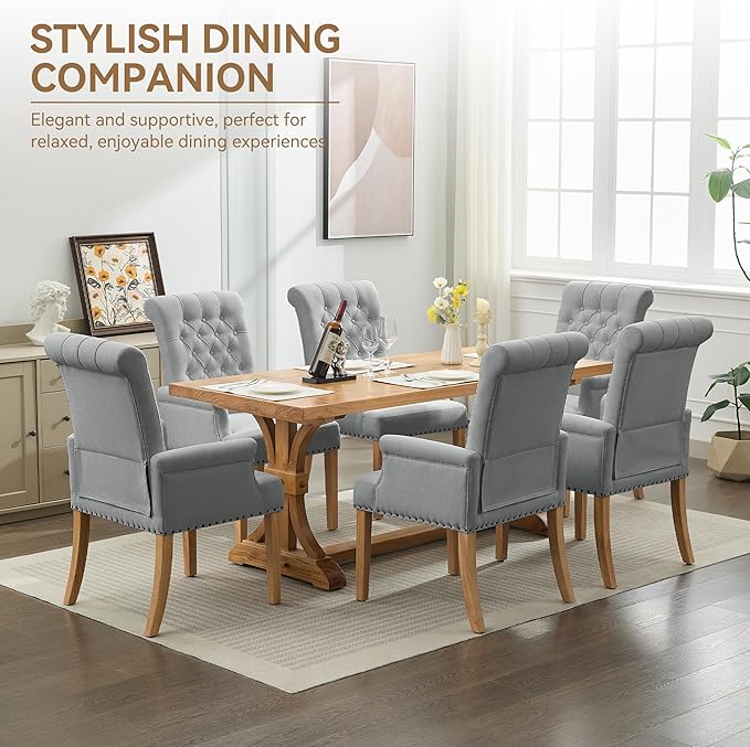 Fabric Dining Chair with Arms, Upholstered Tufted High Back Dining Room Chair...