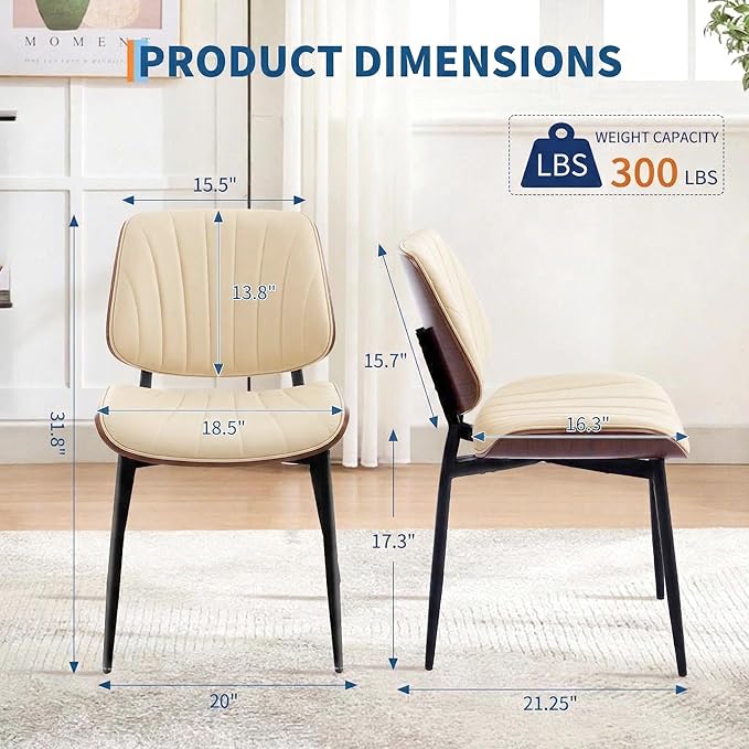 Garvee Dining Chairs Set of 2, Mid-Century Modern Upholstered Retro PU Leathe...