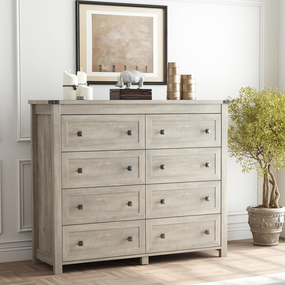 Grey Dresser for Bedroom with 8 Drawers, Wood Dressers Chest of Drawers with ...