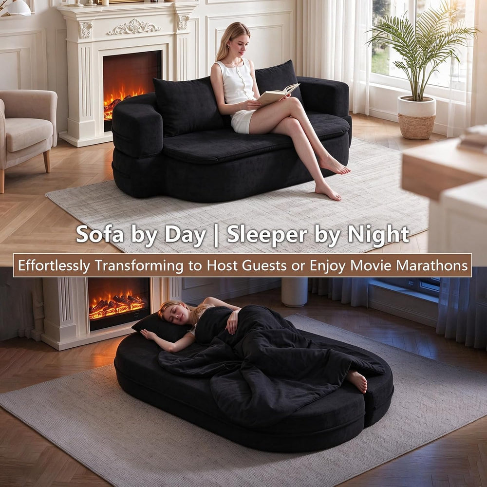 79" Convertible Futon Sofa Bed with Blanket, Loveseat Boneless Couch