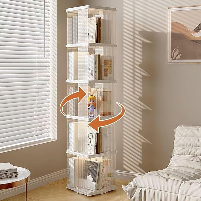 Rotating Bookshelf Tower, 360-Degree rotating bookshelves , Small-Space Corne...