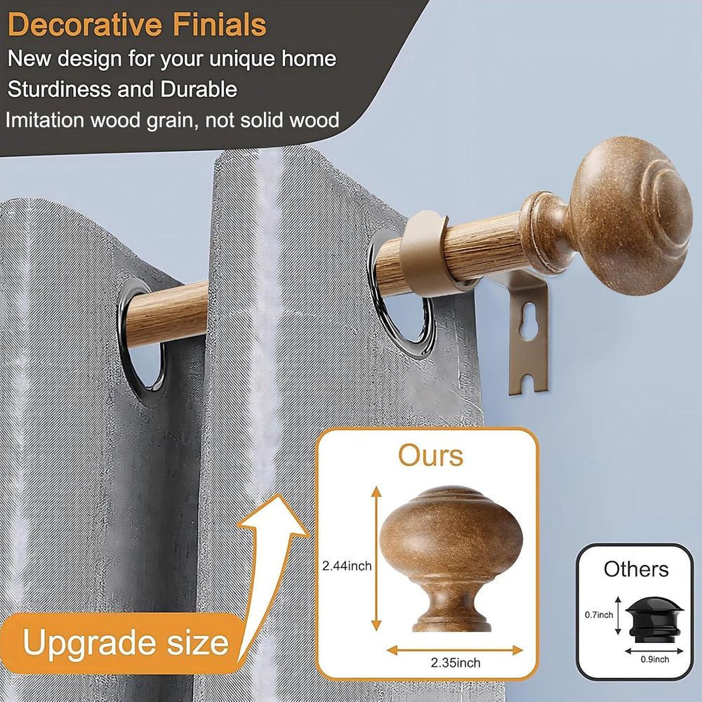 1 Pack Boho Rustic Adjustable Wood Curtain Rod 32-88 Inch, Wood