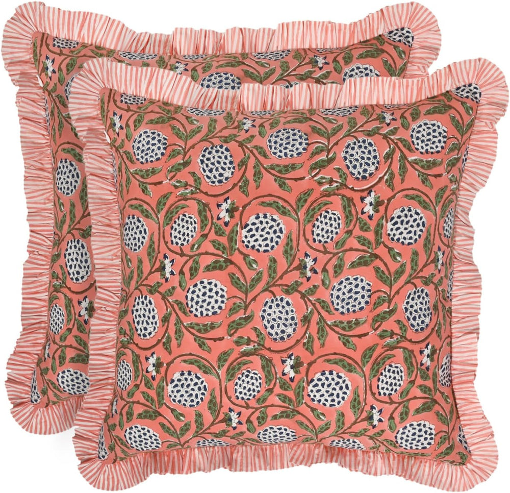 Ridhi Block Print Dark Salmon Pink Throw Pillow Cover 18" x 18" (Pa...