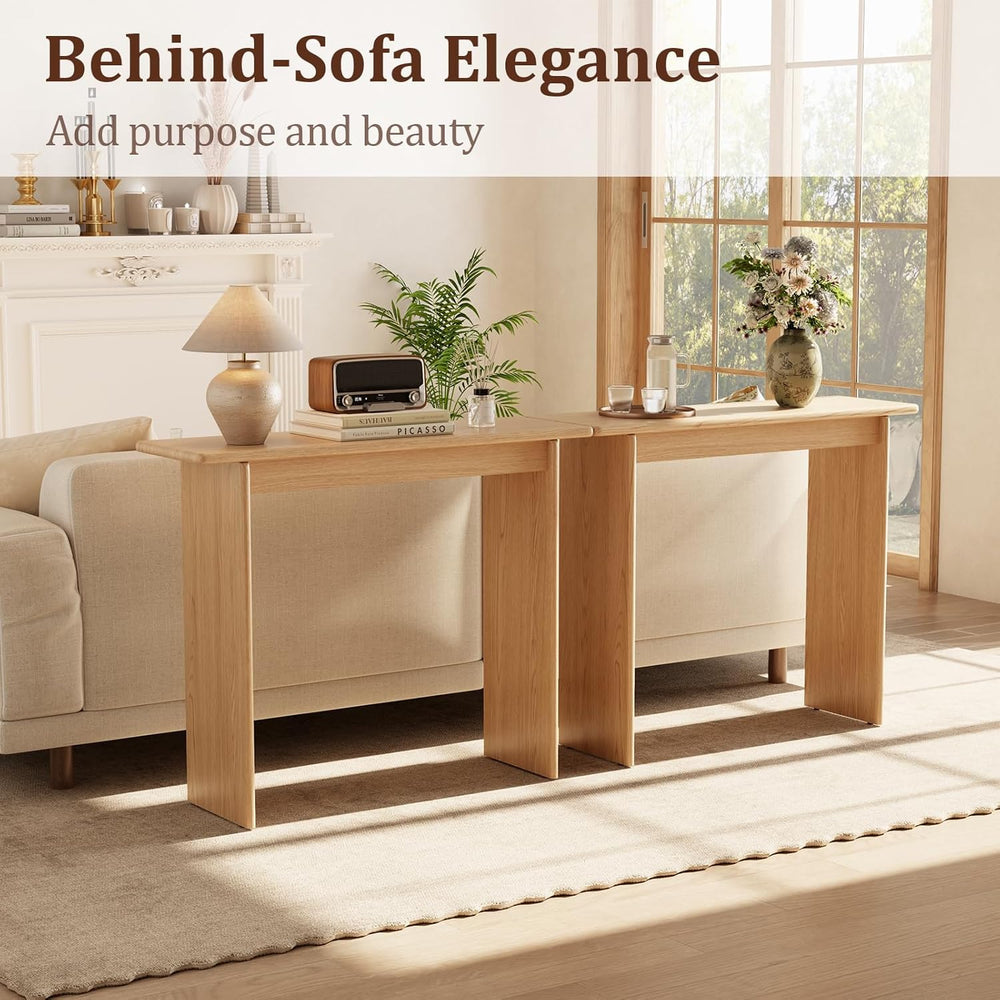AQIMUELE Natural Console Table Thin Rubberwood Minimalist Mid-Century Style |...