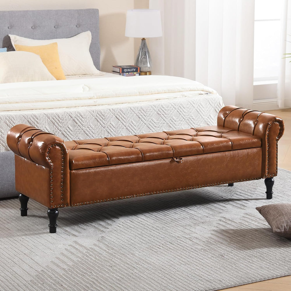 Storage Bed Bench for Bedroom, Faux Leather 67" End of Bed Benches, King...
