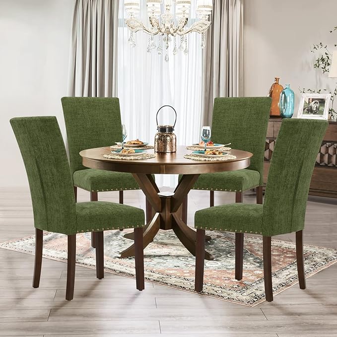 Parsons Dining Chairs Set of 2, Upholstered Nailhead Dining Room Kitchen Side...