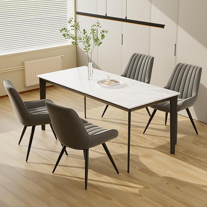 Mid Century Modern Dining Chairs Set of 6, Soft Cushion Upholstered Fabric Ki...