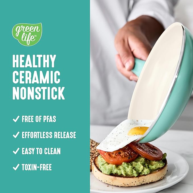 GreenLife 8 Piece Nonstick Cookware Set, Non-Toxic PFAS-Free Ceramic Pots &am...