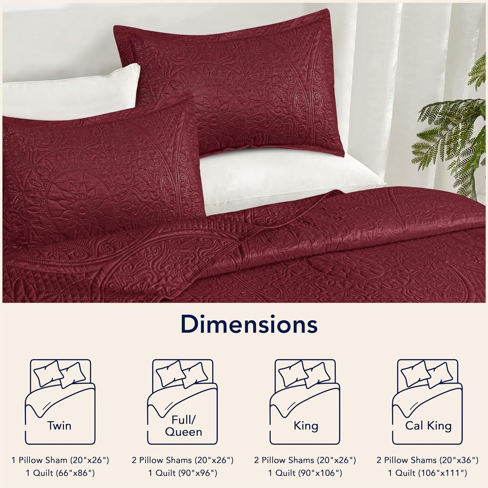 King Quilt Bedding Set with Pillow Shams โ Lightweight Quilted Bedspread King...