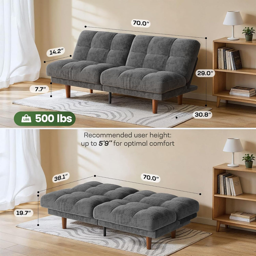 Marsail 70" Convertible Futon Sofa Bed, Small Recliner Sleeper Sofa with...