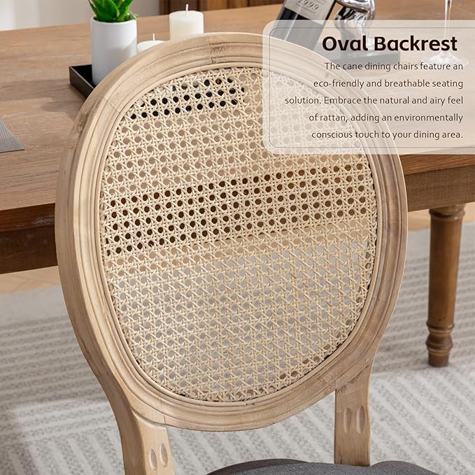 Rattan Back Upholstered Dining Chairs Set of 2 French Country Oval Kitchen Si...