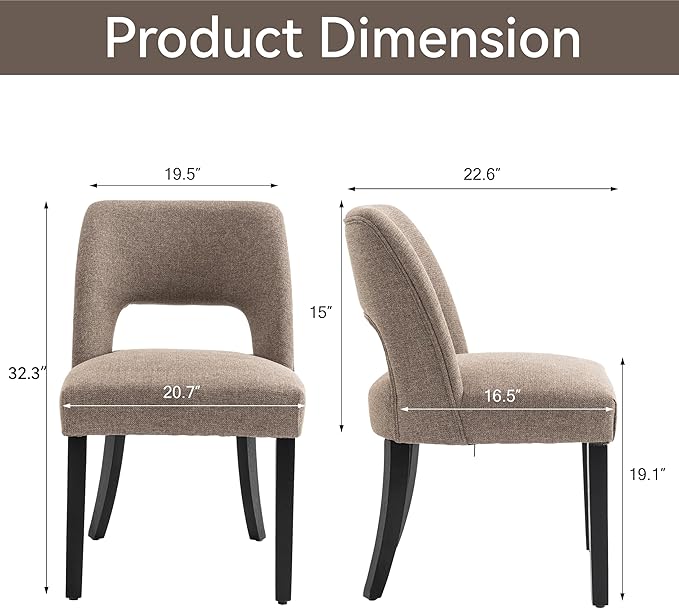 VKNOW Wooden Dining Chairs Set of 4, Modern Fabric Upholstered Dining Room Ch...