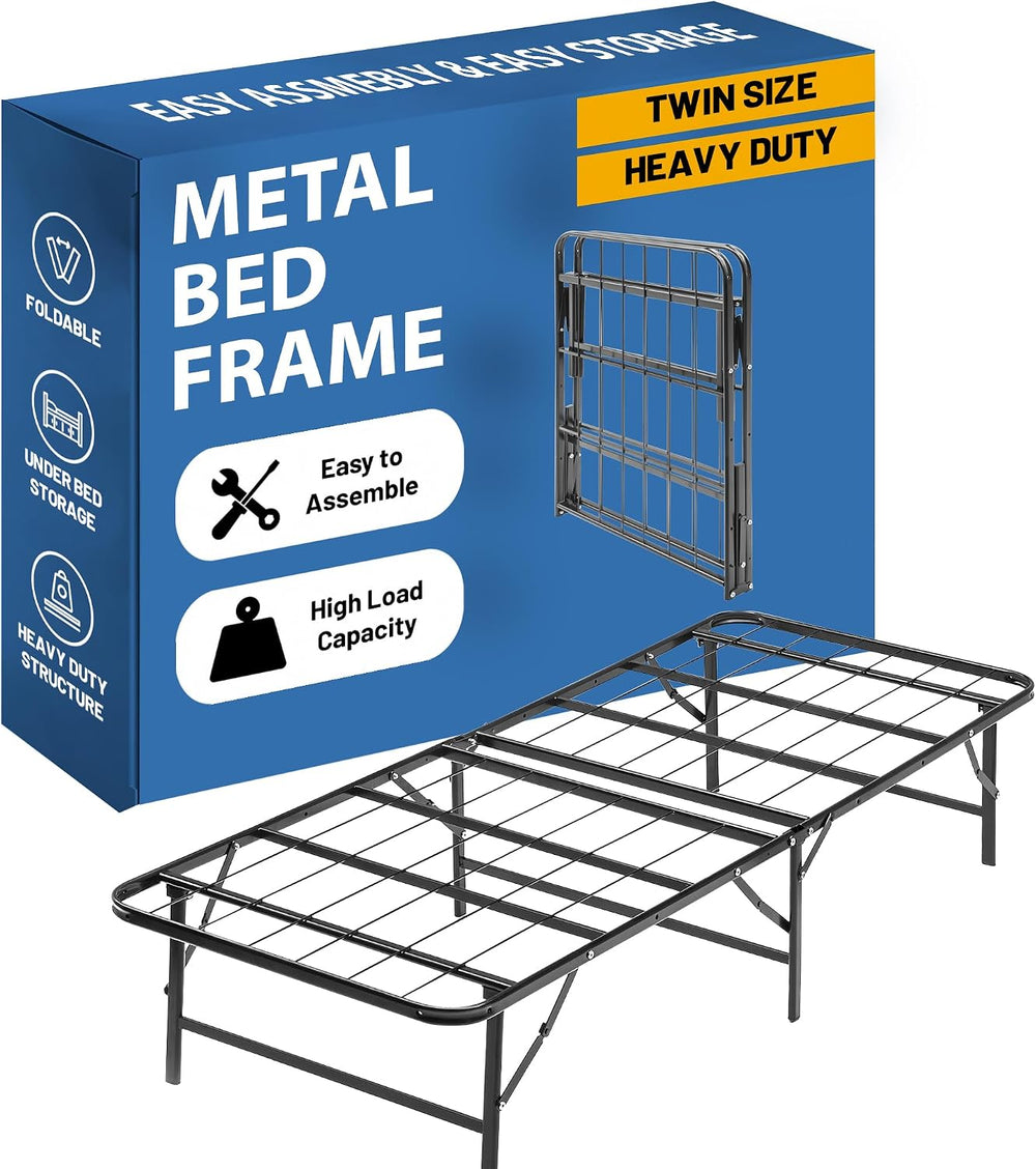 Nutan, 14-Inch Foldable Metal Platform Bed Frame with Tool Free Setup, Sturdy...