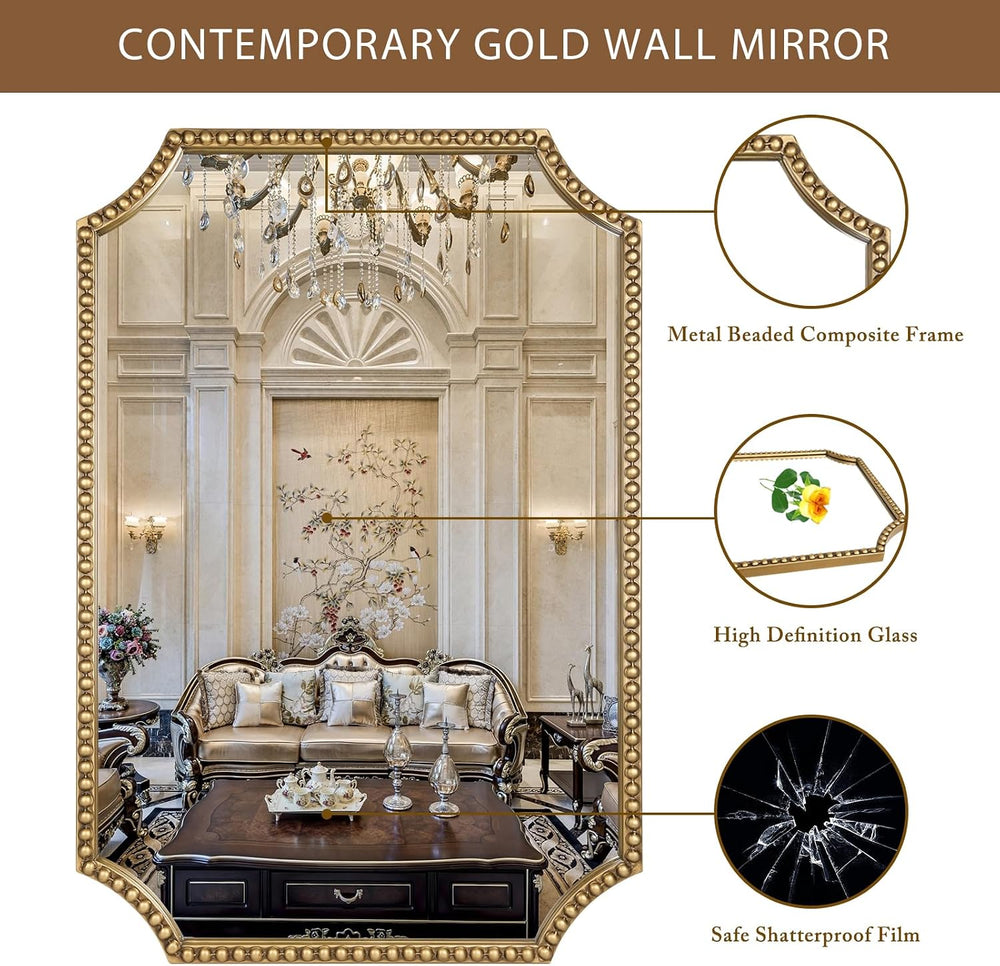 30"x40" Mirror for Wall, Full Scalloped Corners Rectangle Decorativ...