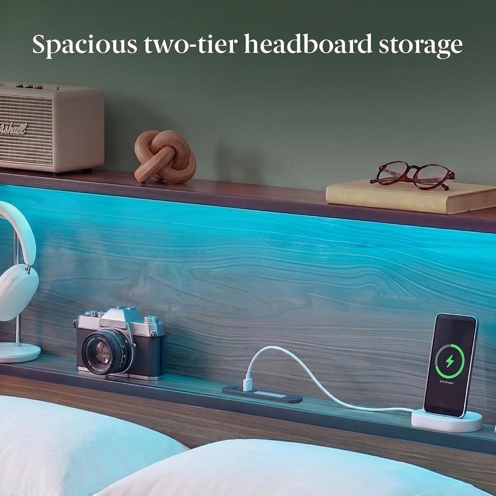 Zinus Kai Platform Bed Frame, RGB LED Lights, USB Charging Station, Full