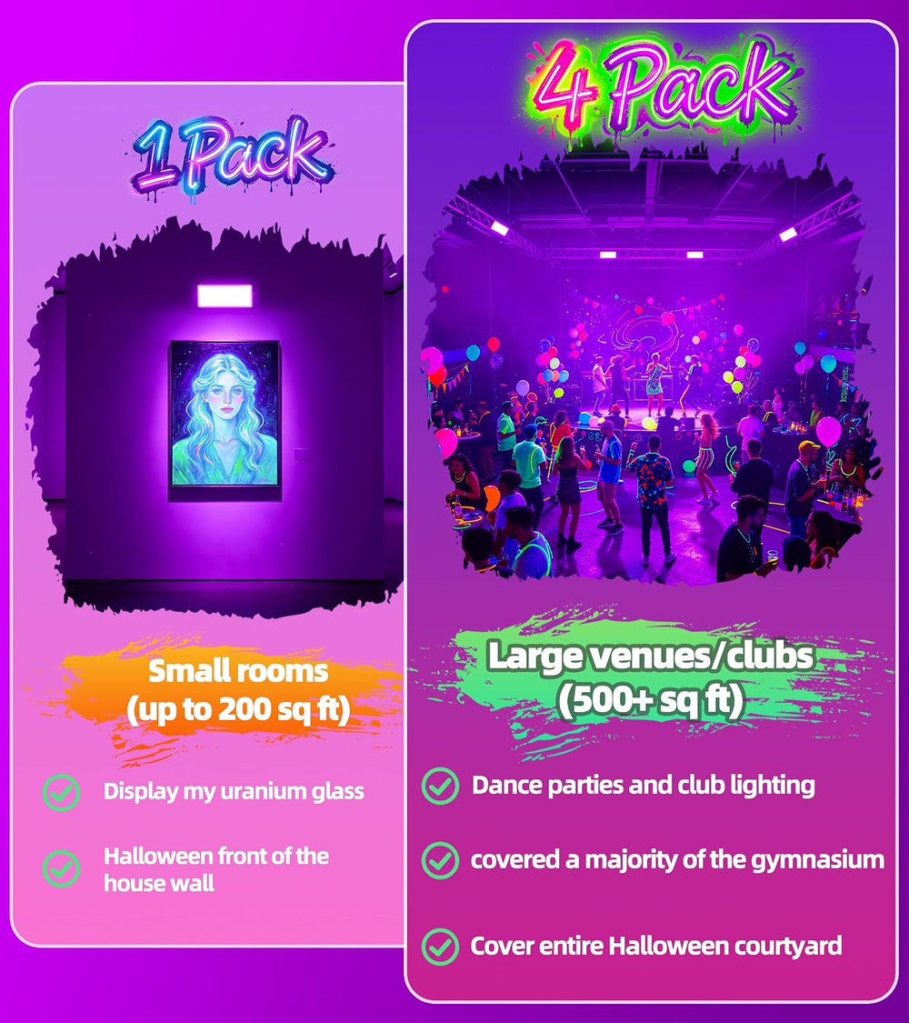 TigQiang 100W 4 Pack Black Light, Glow Party Supplies, Blacklight Halloween