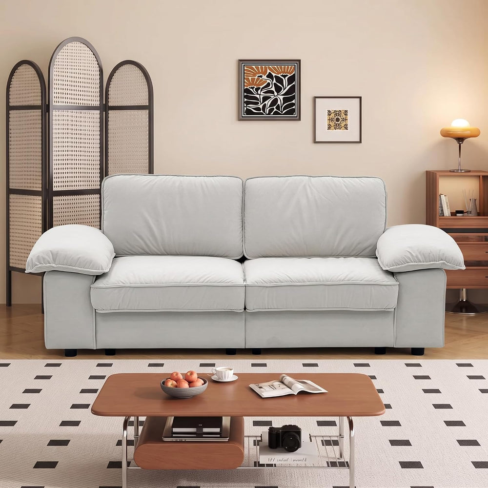 79" Velvet Love Seat Sofa, Futon Couch with Hidden Storage, Beige