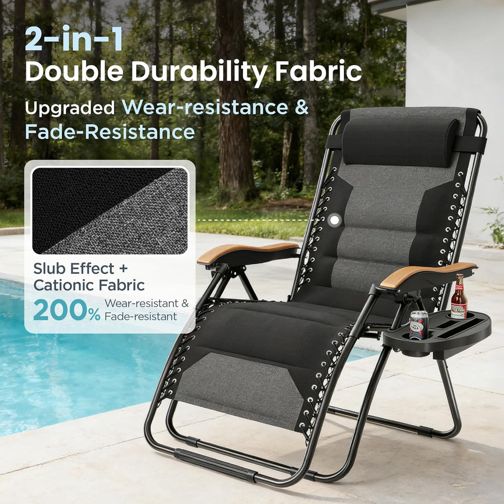 PHI VILLA XXL Oversized Padded Zero Gravity Chair, Foldable Patio Recliner, 3...