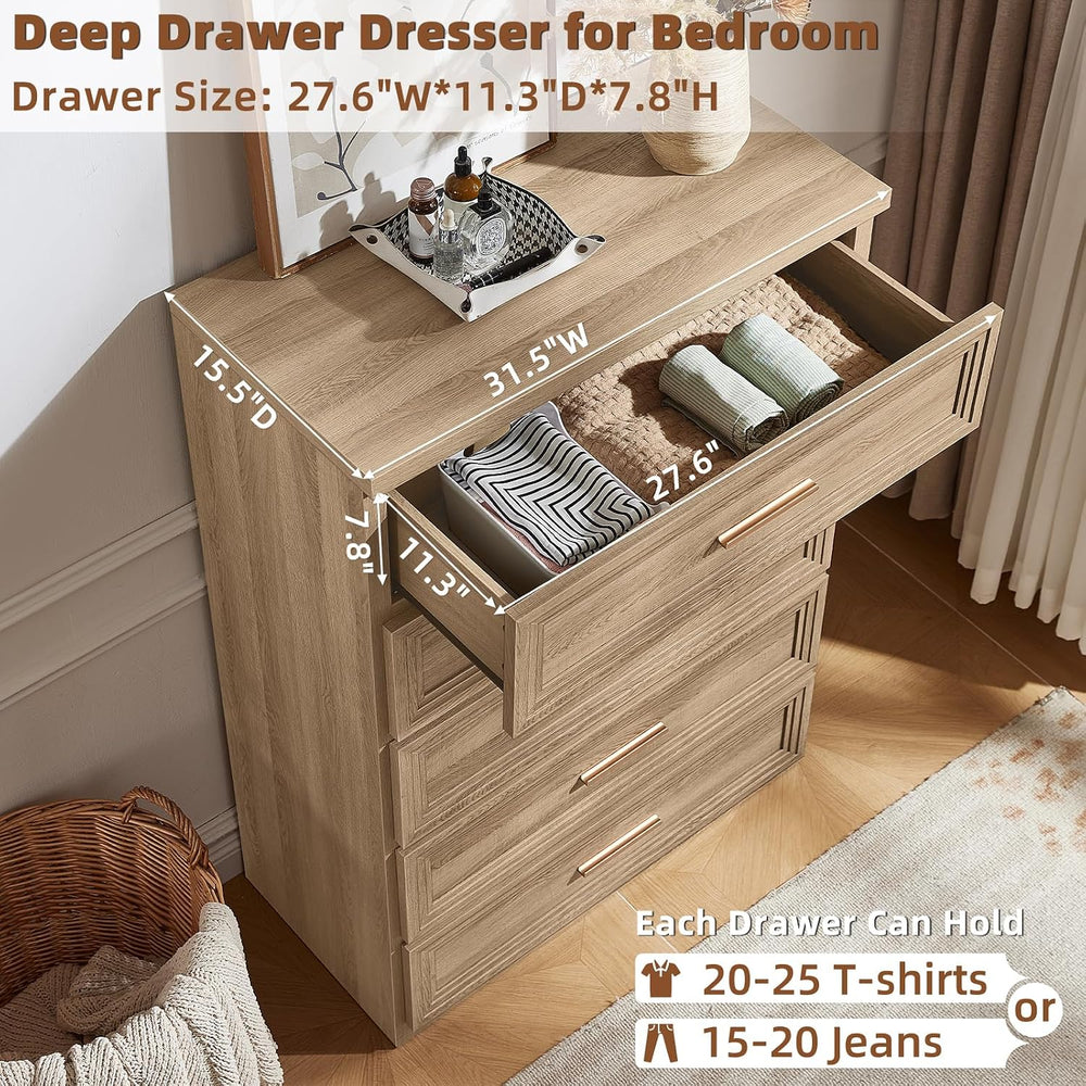 RWYHG 3 Piece Dresser for Bedroom Set Furniture Wood Closet Gold Handle