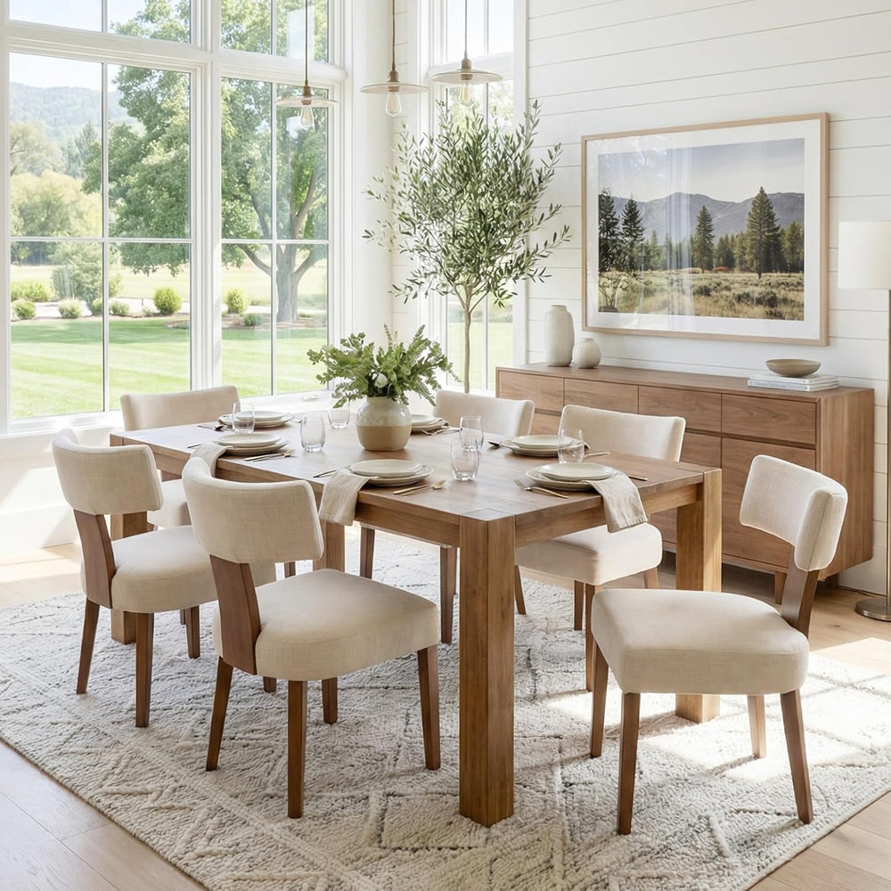 RIVOVA Mid Century Modern Dining Chairs Set of 6 Upholstered Linen Fabric Din...