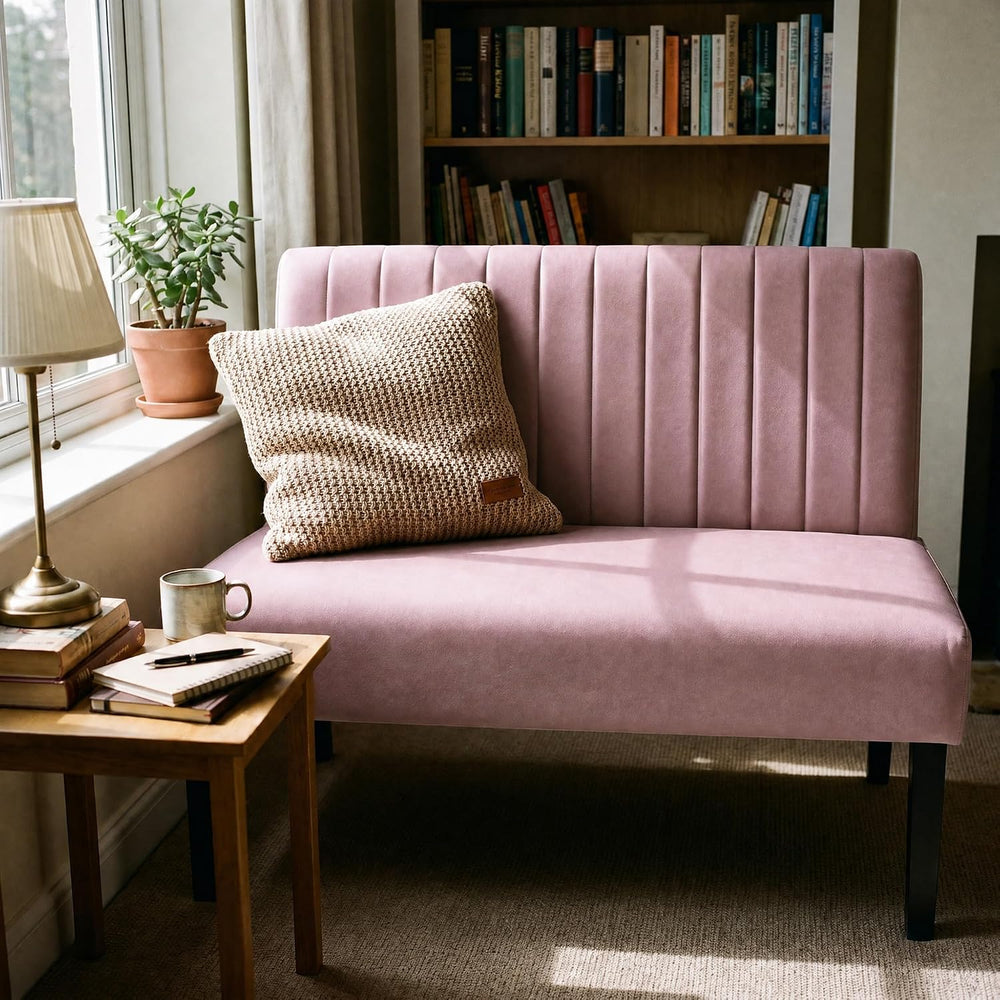 Oversized Armless Accent Chair Loveseat, Small Sofa, Pink Velvet, Modern