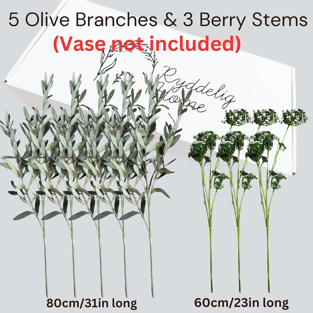 Faux Arrangement - Olive Branches & White Berry, Greenery Stems For Vase