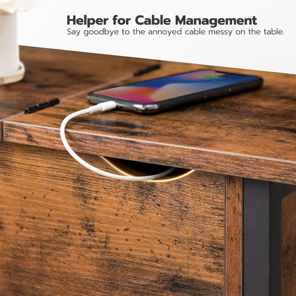 HOOBRO End Table with Charging Station, Narrow Side Table, Flip Top Nightstan...