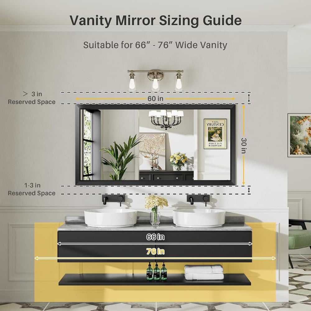 Briivue Black Metal Framed Bathroom Wall Mirror, 60x30 Inch