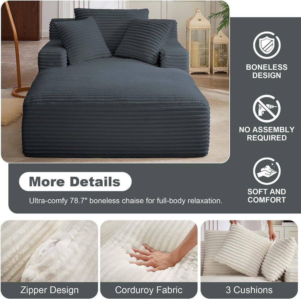 Tmsan Oversized Chaise Lounge Chair Indoor, 78.7" Extra Deep Boneless Co...