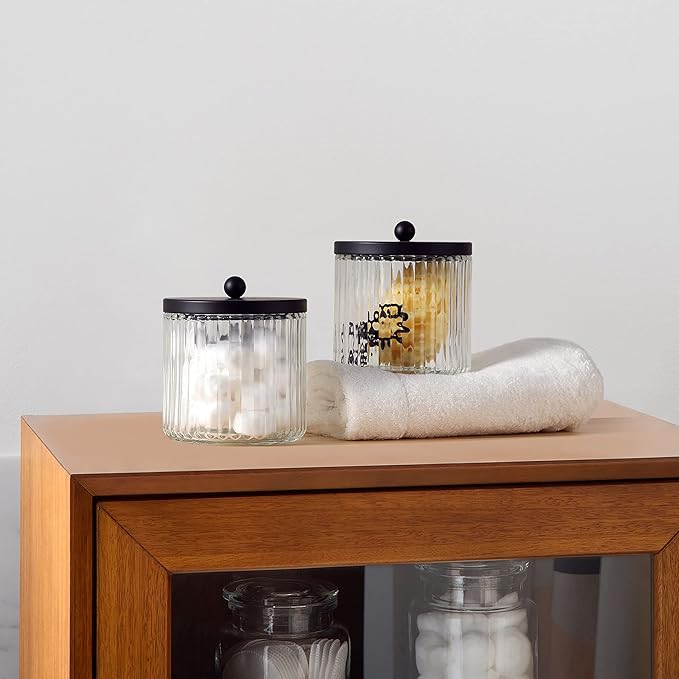 KMwares 4-Pack Glass Qtip Holder Dispenser Set