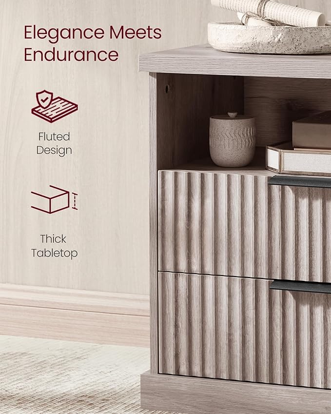 VASAGLE MAXE Collection - Nightstand with Charging Station, Bedside Table, Si...