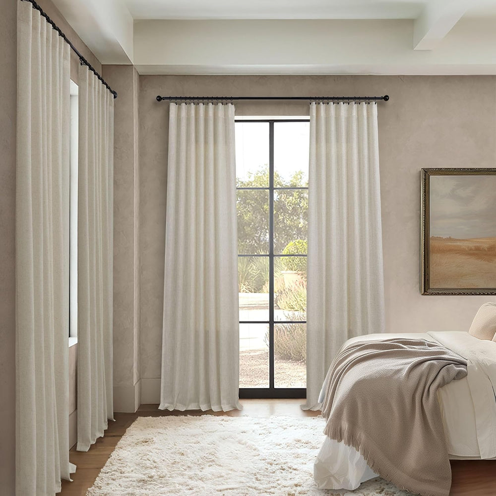 Flax Linen Curtains 96 Inches Long for Bedroom 2 Panels Back Tab Pocket Primi...