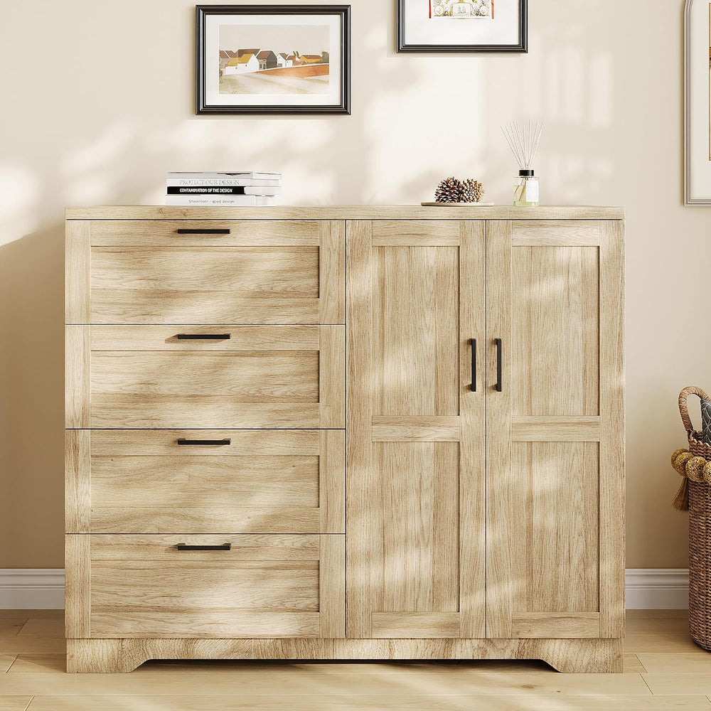 GarveeHome Multifunctional Wooden Dresser for Bedroom, 43.3 in H 2 Door Wardr...