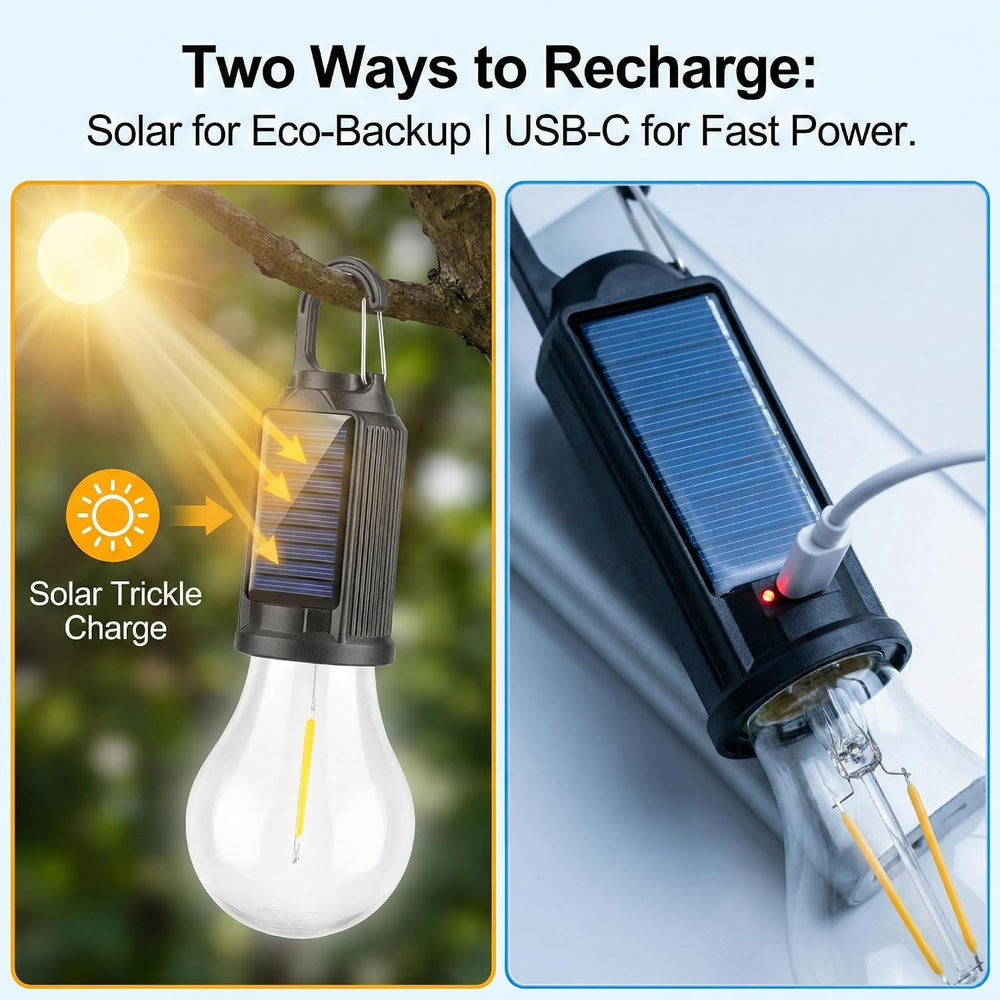4-Pack Solar LED Camping Lantern - Rechargeable with Clip Hook