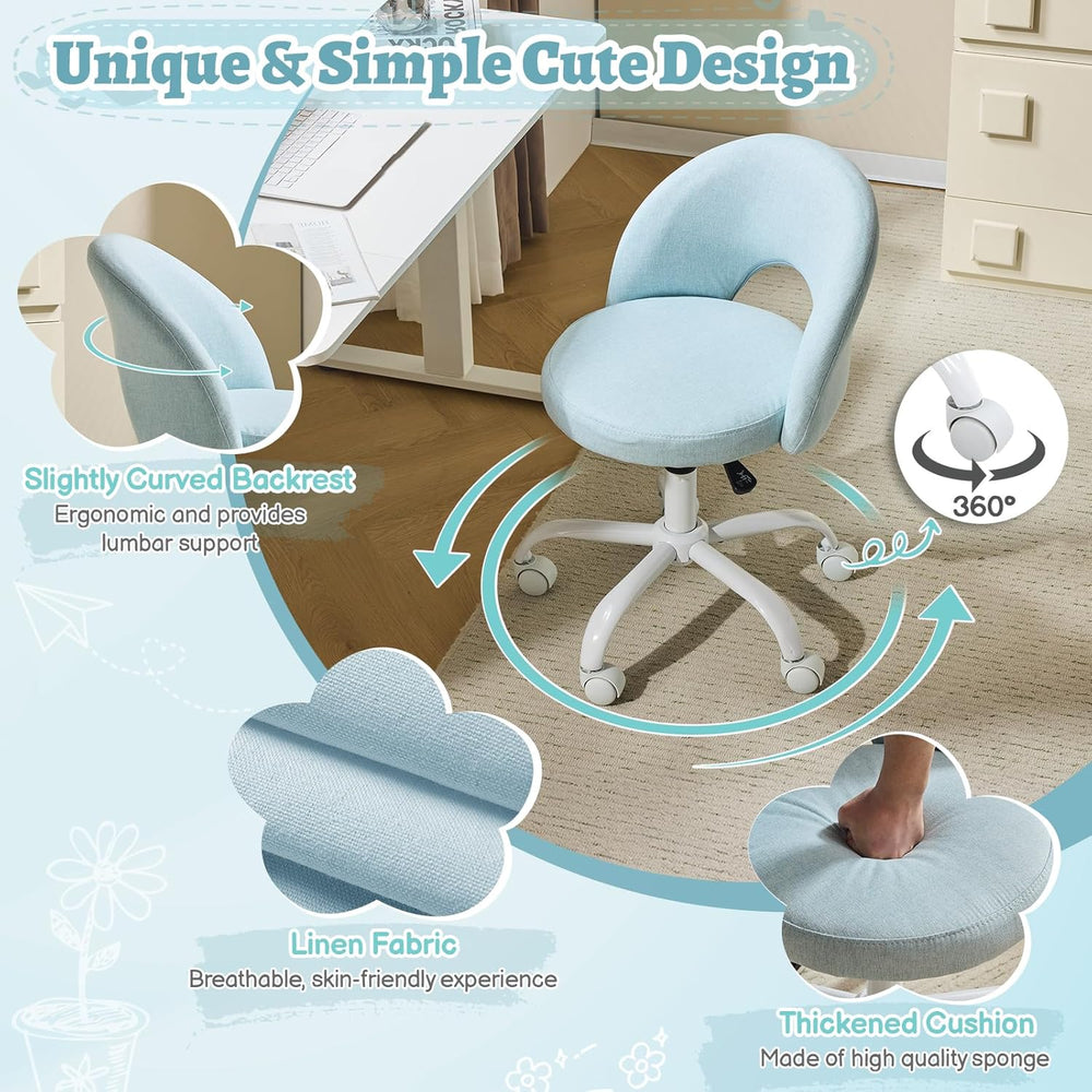VINGLI Small Vanity Chair with Wheels for Girls.Cute Modern Adjustable Height...