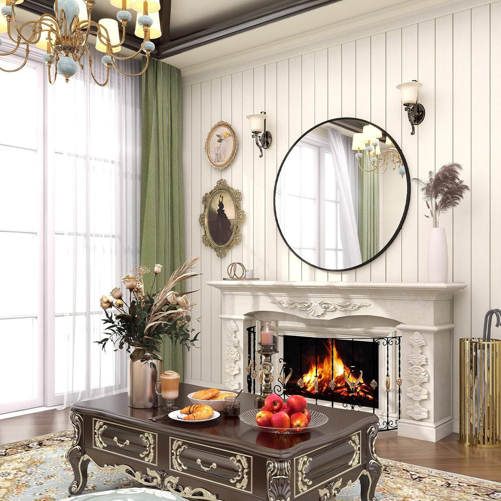 BEAUTYPEAK 30 Inch Round Mirror, Metal Frame Circle Mirror, Black