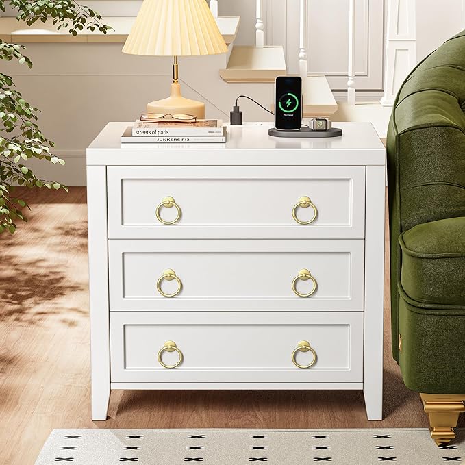 Huuger Paint Night Stand with Charger Station and USB-C Port, 3 Drawer Nights...