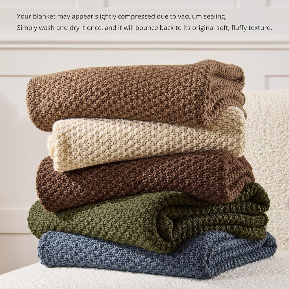 Olive Green Throw Blanket, Moss Knit, 50" x 60", Earthy Olive