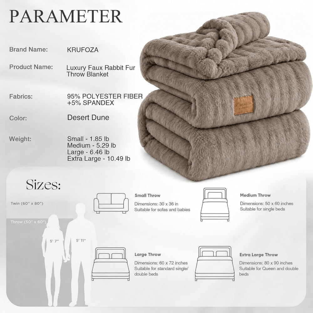 1000 GSM Double-Sided Faux Fur Throw Blanket, 50" x 60", Dune Brown...