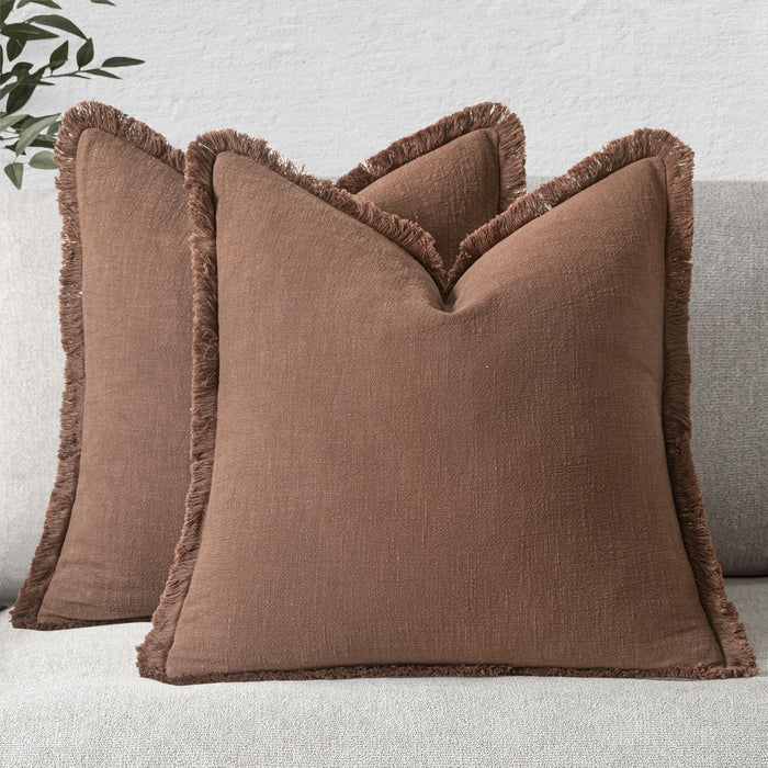MIULEE Decorative Throw Pillow Covers Neutral Linen Fringe Throw Pillows Euro
