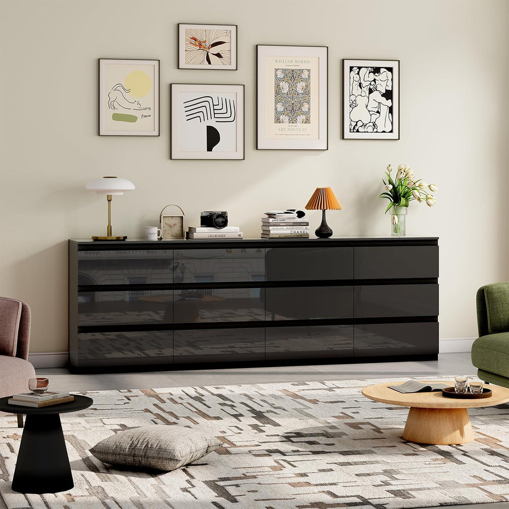 6 Drawer Dresser for Bedroom, 47" Wide Black Wood Chest for Storage
