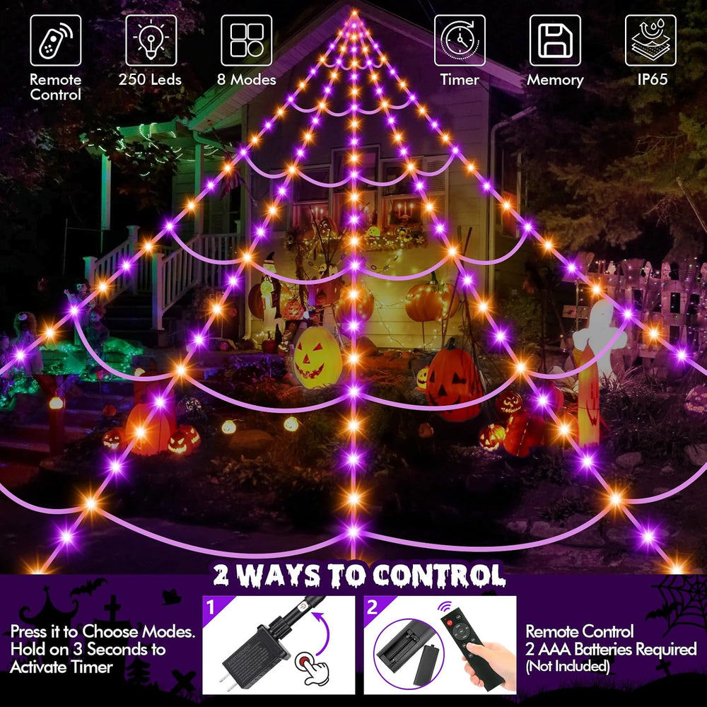 OCATO 200" Halloween Decorations Spider Web Lights Outdoor +59" Fak...
