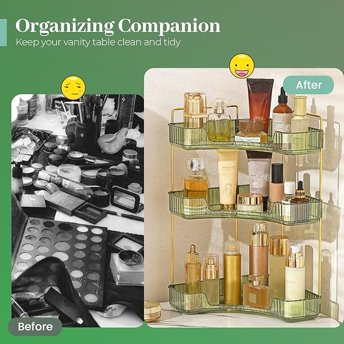 Aveniee Corner Bathroom Counter Organizer, 3 Tier Makeup Perfume Storage