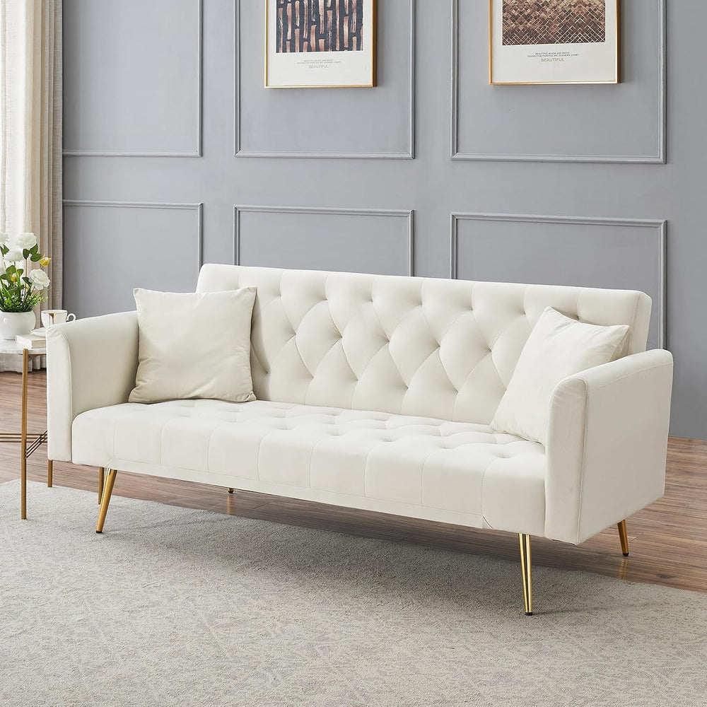 71" Modern Velvet Sofa Bed Futon, Convertible Sleeper Couch, Adj. Backrest