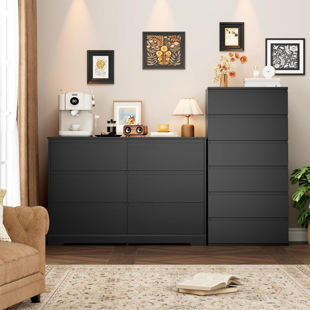 FOTOSOK Black Dresser for Bedroom, Modern 6 Drawer Double Dresser