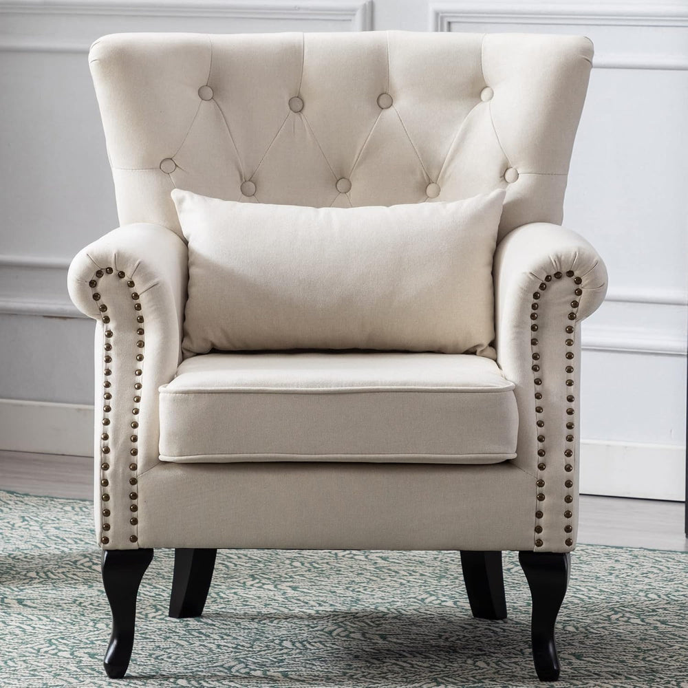 Mid Century Modern Accent Chair Upholstered Armchair Comfy Linen Fabric Singl...