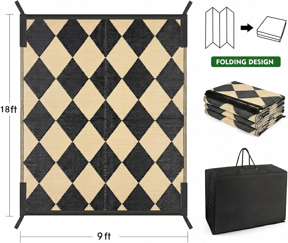 fifame 9x18 Outdoor Rug, Plastic Woven Patio Mat, Waterproof RV Camping Rug