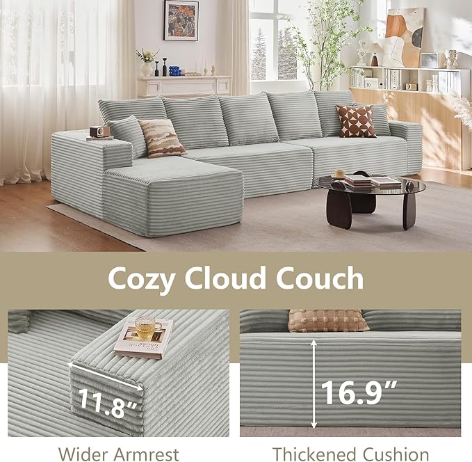 166.9" Cloud Sectional Couch with L-Shape Chaise, Modern Modular Comfy S...