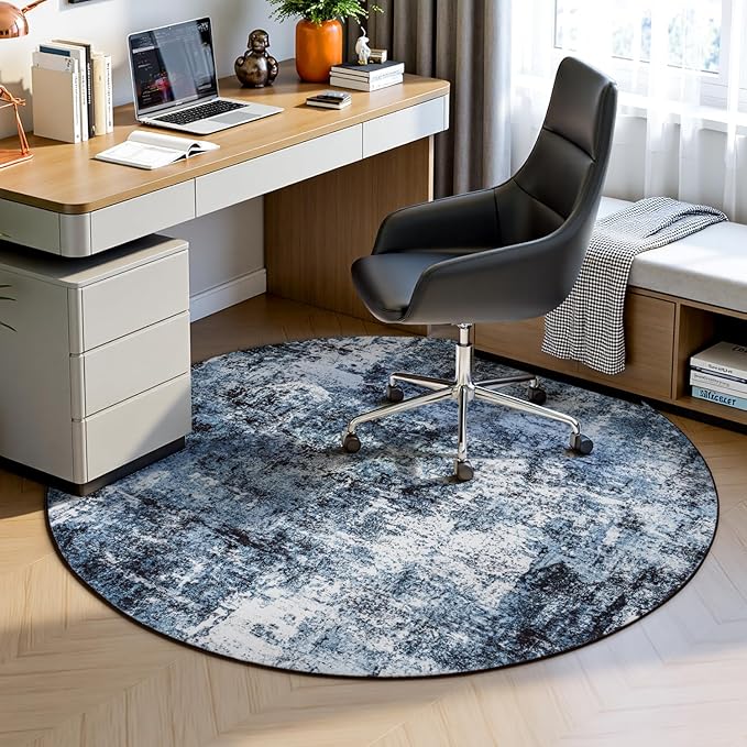 Rugflix Round Area Rugs 4Ft for Living Room, 4x4 Washable Rug Stain-Resistant